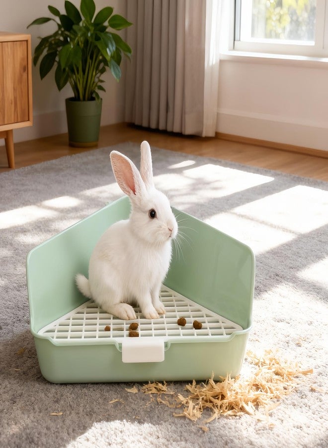 Dmnnlp Large Rabbit Litter Box 10" x 10" x 7" with Broom & Grooming Kit, Low-Entry Corner Toilet Pan for Potty Training Rabbits Bunny Guinea Pigs Ferrets (Green) - Image 5